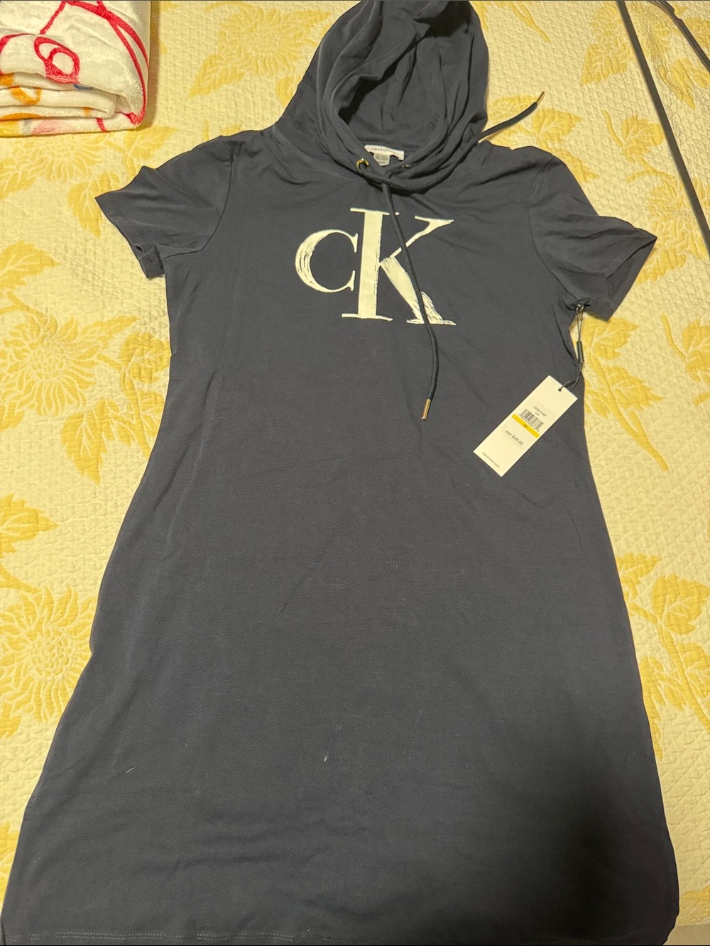 Calvin Klein Navy Short-Sleeve Hooded Logo Dress